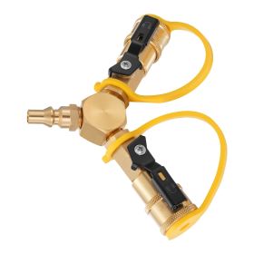 RV Propane Quick Connect Y Splitter Adapter with Shutoff Valve, 2 Way 1/4 inch Quick Disconnect Kit, Fits for RV Trailer