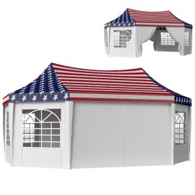 22.3 x 16.4 ft Heavy Duty Party Tent, Outdoor Canopy Tent with 2 Doors and 6 Windows, American Flag (Option: American Flag-2420x230x180 mm)