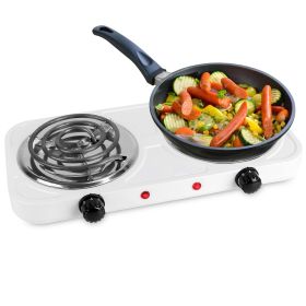 2000W Electric Double Burner Portable Coil Heating Hot Plate Stove (Color: White)